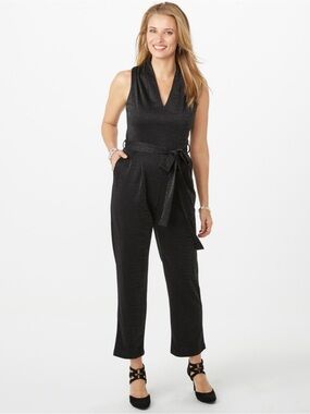 Black Shimmery Jumpsuit with Sash NWT Size 12